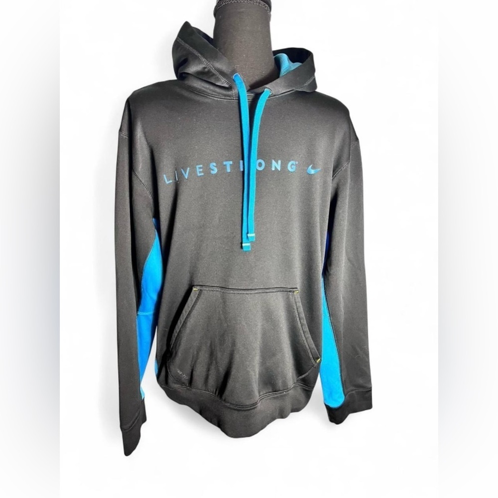 Nike Men's Livestrong Black Hoodie with Blue Highlights Size Medium